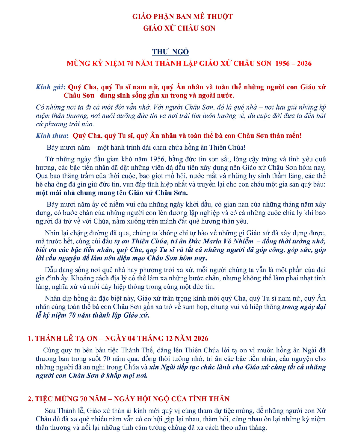 THƯ NGỎ 70 NĂM GX CHÂU SƠN 1